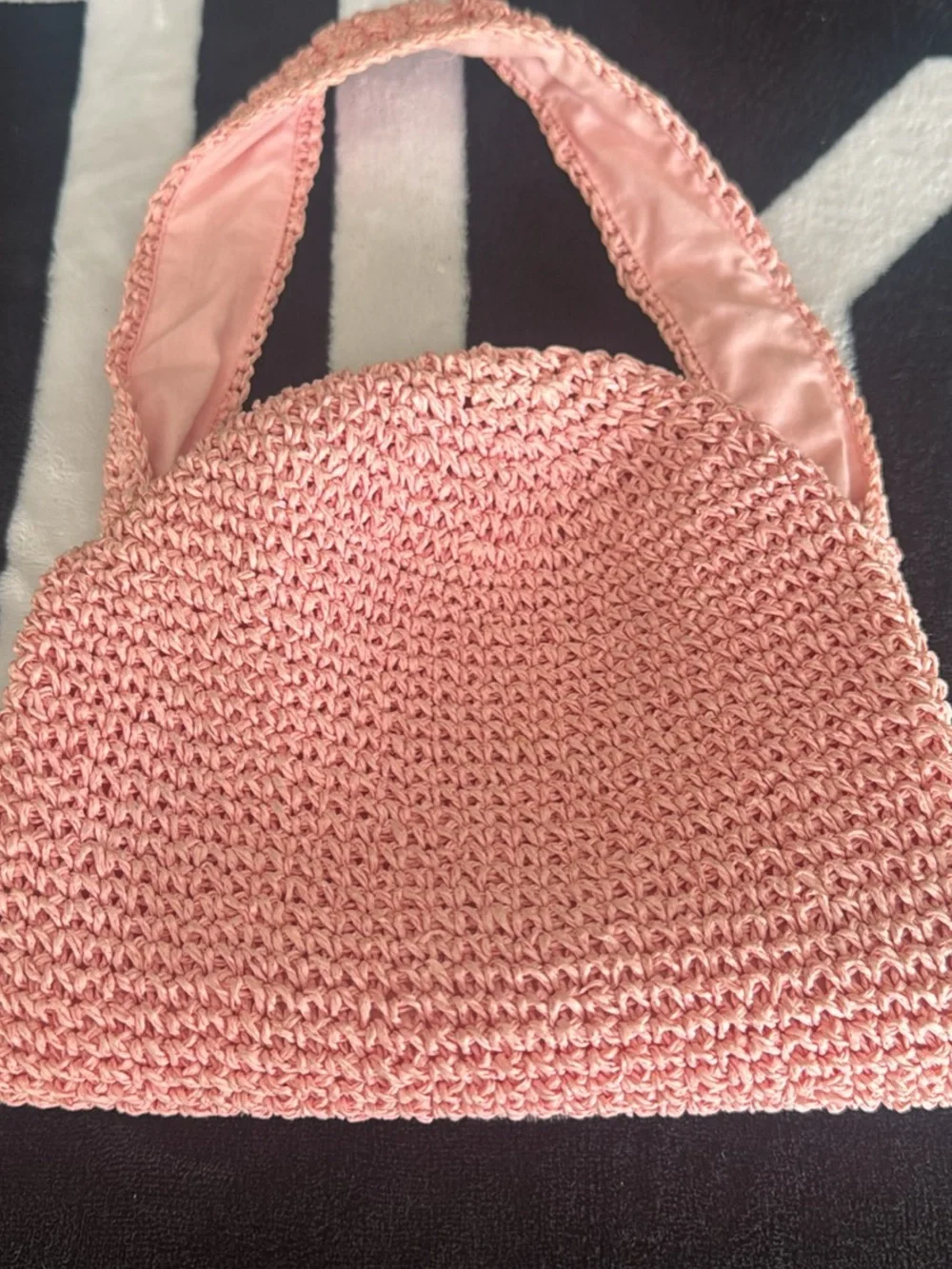 Pink Crochet Shoulder Bag with Soft Knit Strap